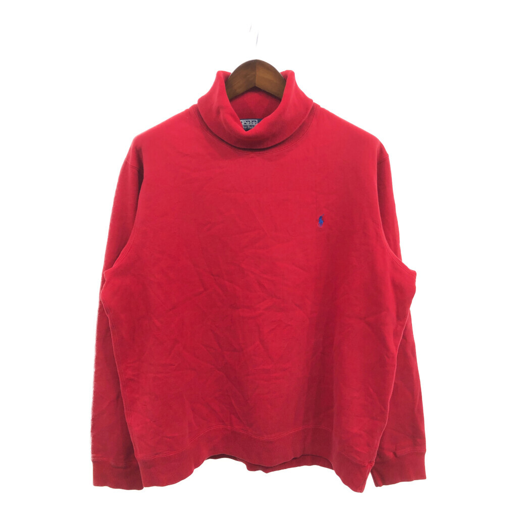 90年代 Polo by Ralph Lauren ポロ ラルフローレン タートルネック スウェット ワンポイントロゴ レッド (メンズ XL) 中古 古着 Q3200_画像1