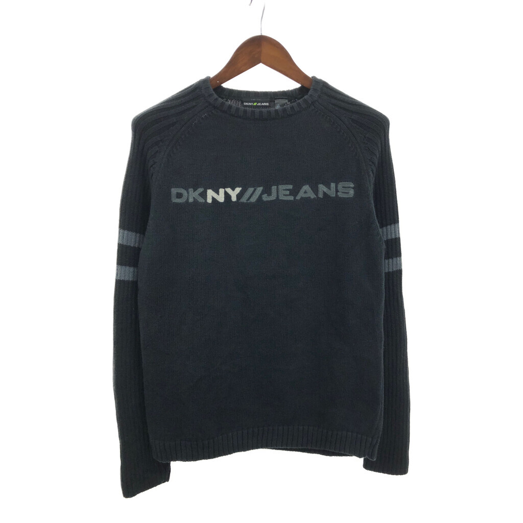 DKNY JEANS ディーケーエヌワイジーンズ セーター ラグランスリーブ 刺しゅう ブラック (メンズ S) 中古 古着 Q3243_画像1