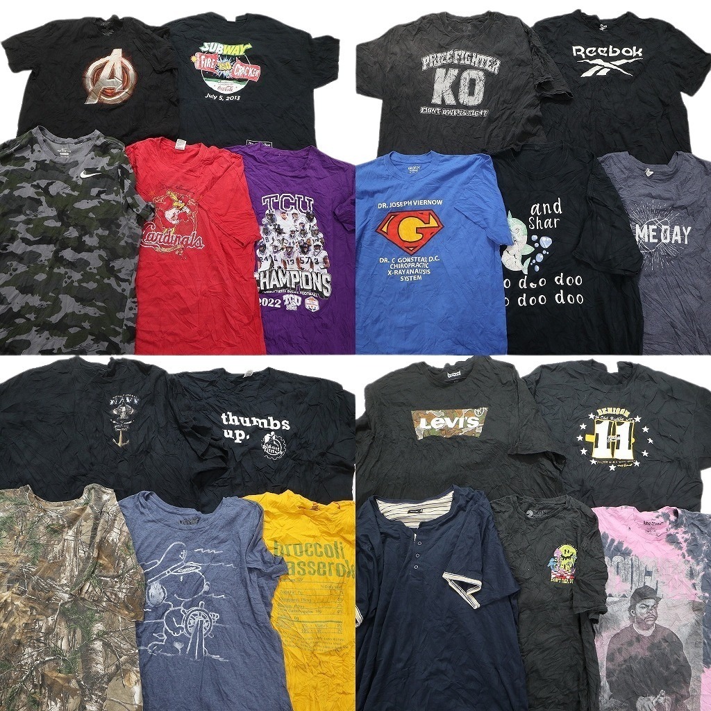 古着卸 まとめ売り カラーmix プリント 半袖Tシャツ 20枚セット (メンズ 2XL /3XL /4XL ) MS3752 1円スタートの画像1