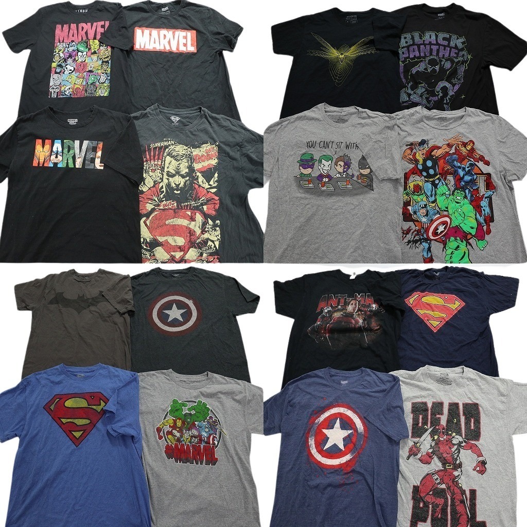 古着卸 まとめ売り マーベル DCコミック 半袖Tシャツ 16枚セット (メンズ /XL ) スーパーマン デッドプール MS3599 1円スタート_画像1