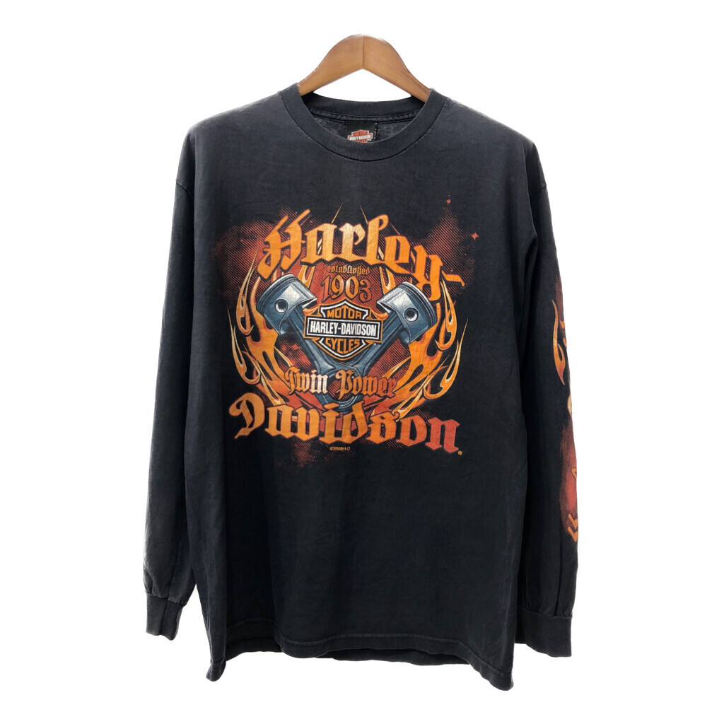 2000年代〜 HARLEY DAVIDSON ハーレーダビッドソン 長袖Ｔシャツ バイクウェア ロゴ ブラック (メンズ L) 中古 古着 Q3451_画像1