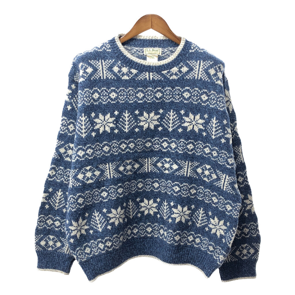 【再入荷】 ウール エルエルビーン L.L.Bean USA製 90年代 ノルディックセーター Q3472 古着 中古 XL) (メンズ ブルー 総柄 アウトドア 男性用