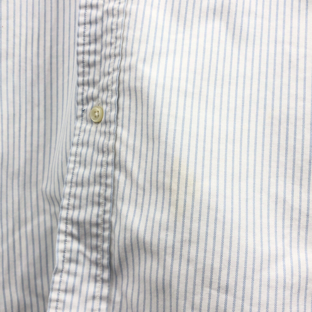 90年代 Polo by Ralph Lauren ポロ ラルフローレン BD長袖シャツ ワンポイントロゴ ストライプ ホワイト (メンズ XL) 中古 古着 Q3183_画像5