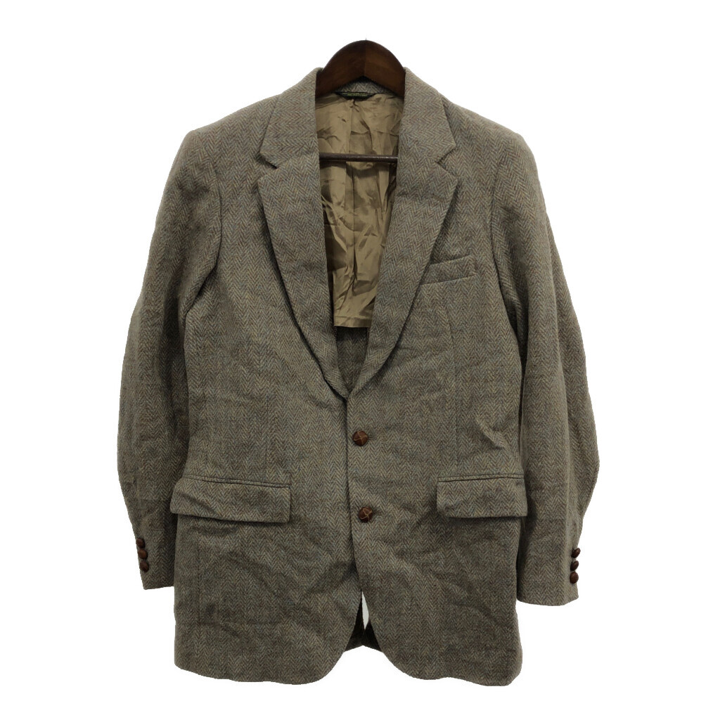 80年代 スコットランド製 Harris Tweed ハリスツイード ウールテーラードジャケット ヘリンボーンツイル (メンズ XL相当) 中古 古着 Q3506_画像1