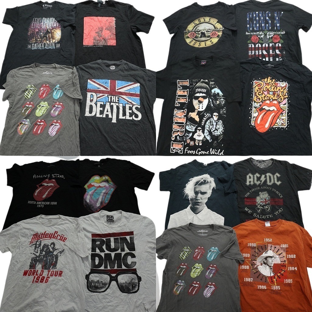 古着卸 まとめ売り 音楽・バンド 半袖Tシャツ 16枚セット (メンズ L ) ROLLINGSTONES BEATLES RUNDMC MS4540の画像1