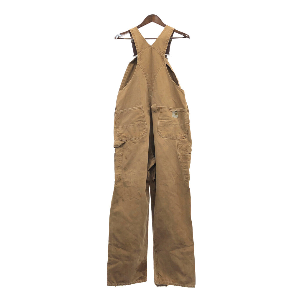 80年代 USA製 Carhartt カーハート ダブルニー オーバーオール ワーク ダック地 ベージュ (メンズ XL相当) 中古 古着 Q3764_画像2