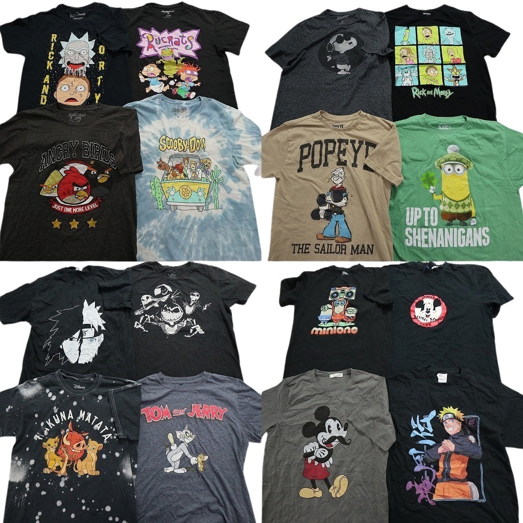 古着卸 まとめ売り キャラクター 半袖Tシャツ 16枚セット (メンズ M ) ディズニー ナルト トムとジェリー MS3417 1円スタートの画像1