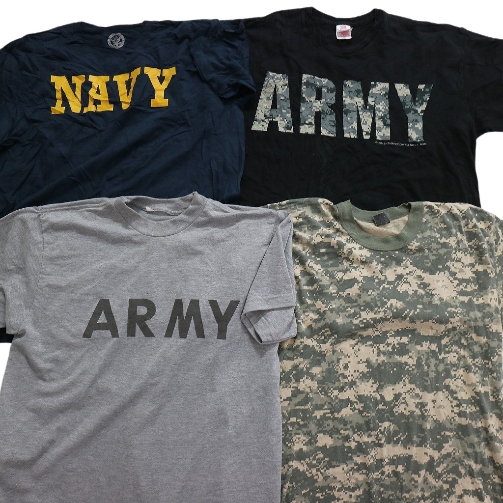 古着卸 まとめ売り ミリタリー 半袖Tシャツ 15枚セット (メンズ /XL ) ARMY NAVY デジタルカモ 迷彩 イラスト ロゴ MS5680の画像2