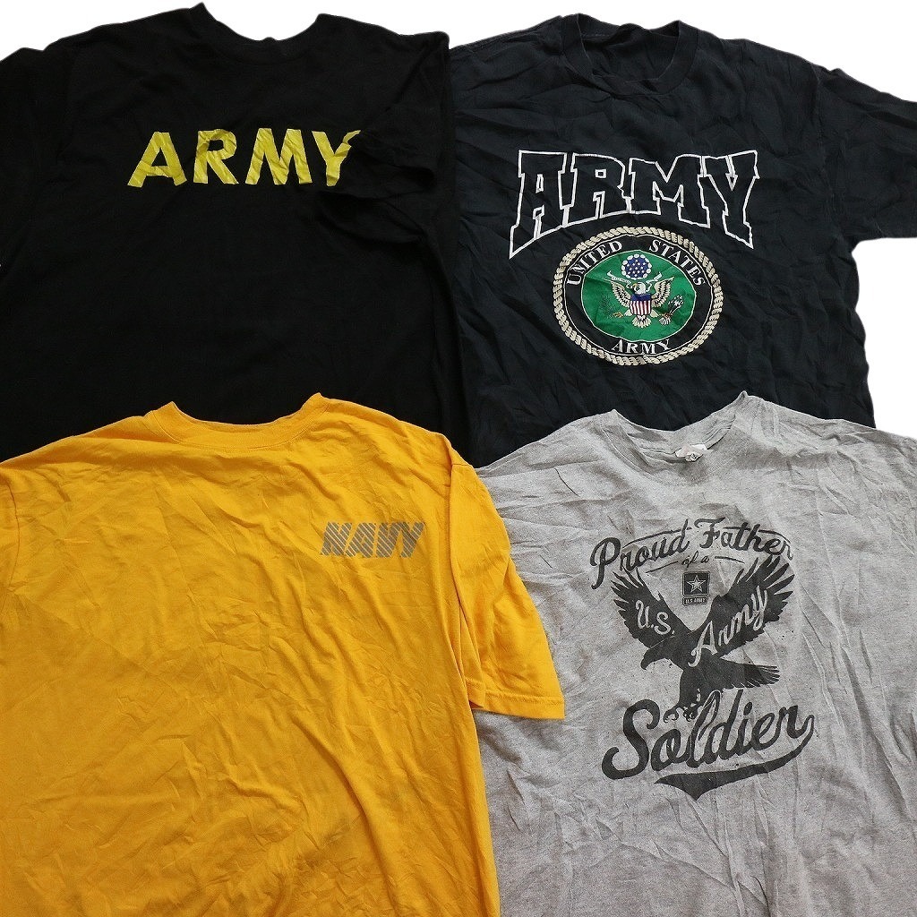 古着卸 まとめ売り ミリタリー 半袖Tシャツ 15枚セット (メンズ /XL ) ARMY NAVY デジタルカモ 迷彩 イラスト ロゴ MS5680の画像3