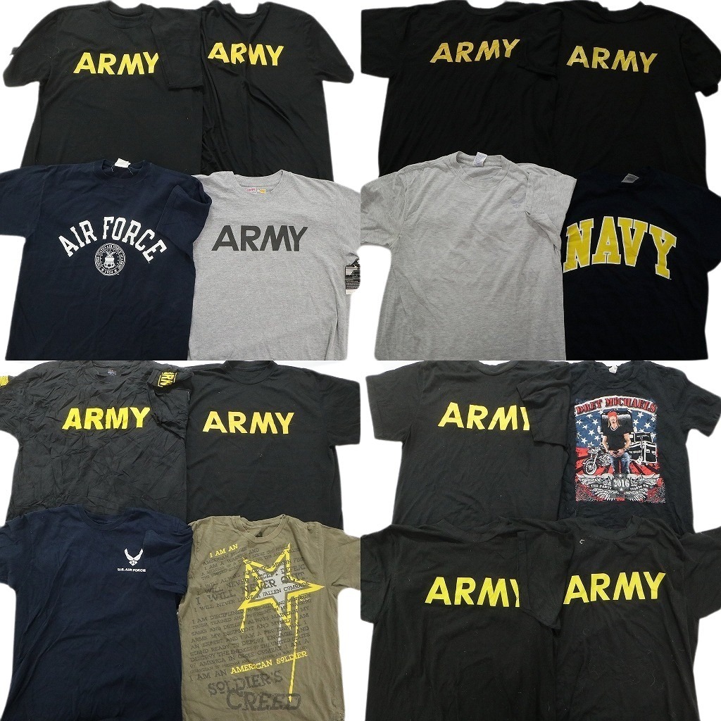 古着卸 まとめ売り ミリタリー 半袖Tシャツ 16枚セット (メンズ / ) ARMY NAVY ワンポイント ロゴ イラスト カラー系 MS5687の画像1