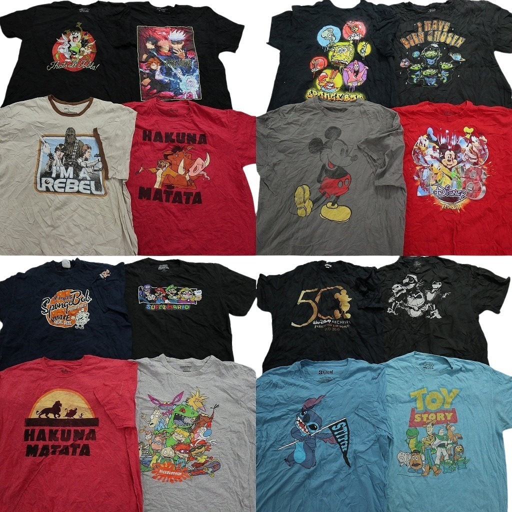 古着卸 まとめ売り キャラクター 半袖Tシャツ 16枚セット (メンズ XL /2XL ) ディズニー マリオ MS4822 1円スタートの画像1