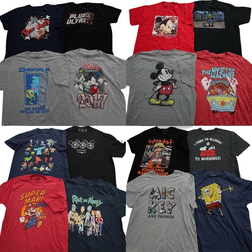 古着卸 まとめ売り キャラクター 半袖Tシャツ 16枚セット (メンズ XL ) マリオ ディズニー スポンジボブ MS5242 1円スタート_画像1