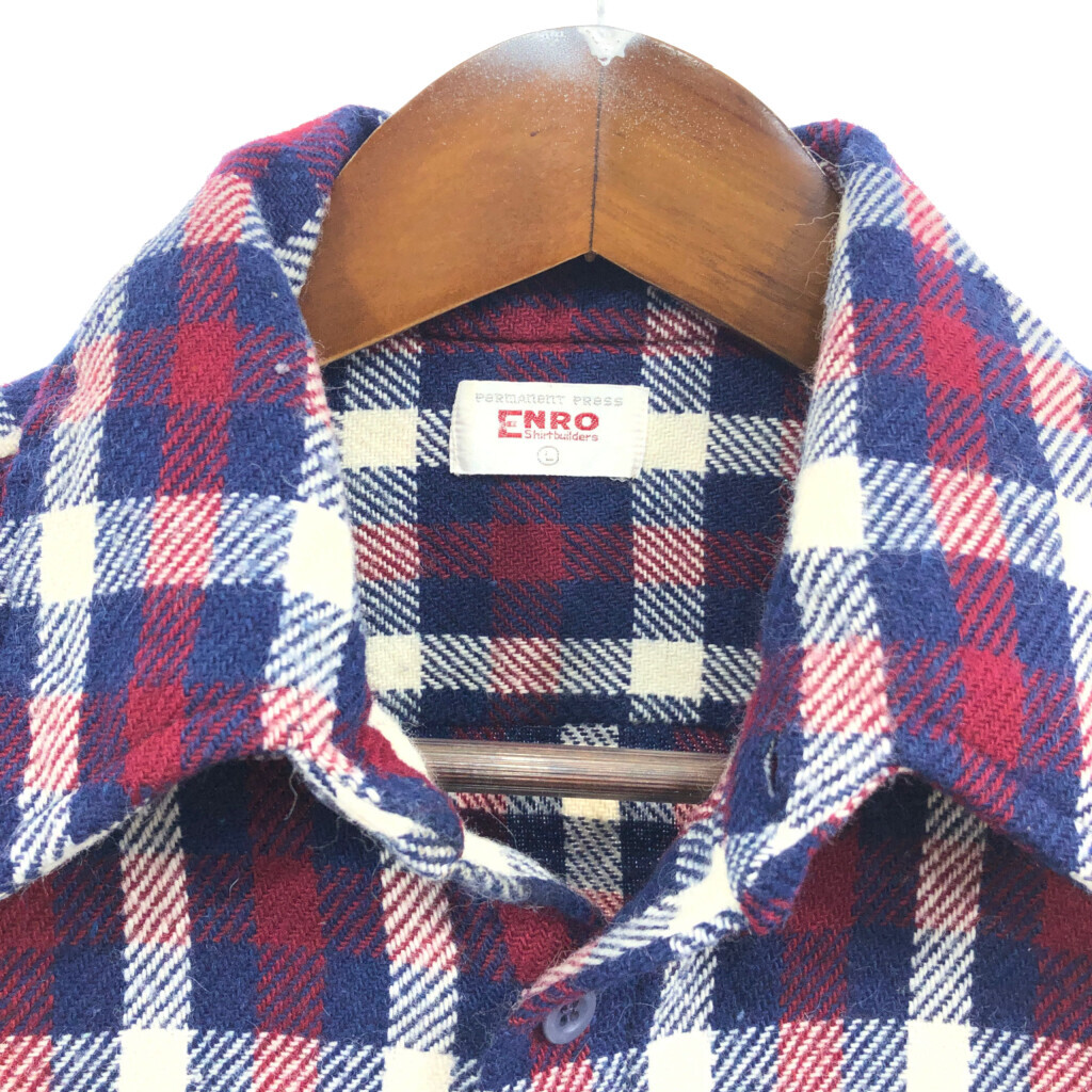 70年代 ENRO Shirt Builders ネルシャツ アメカジ ボックスシルエット チェック マルチカラー (メンズ L) 中古 古着 Q4623_画像3