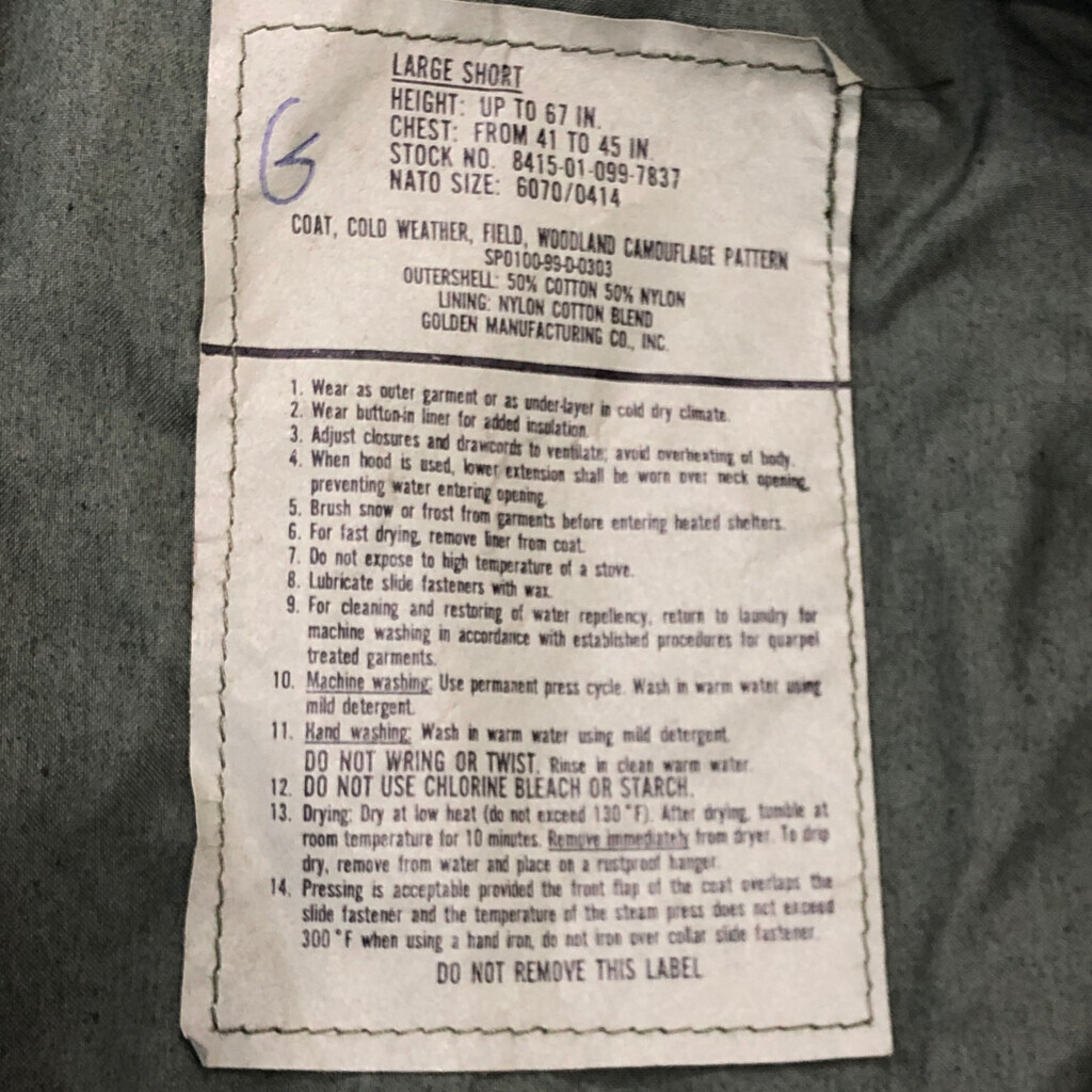 90年代 米軍実物 U.S.ARMY M-65 フィールドジャケット ミリタリー ウッドランドカモ グリーン (メンズ LARGE SHORT) 中古 古着 Q4676_画像4