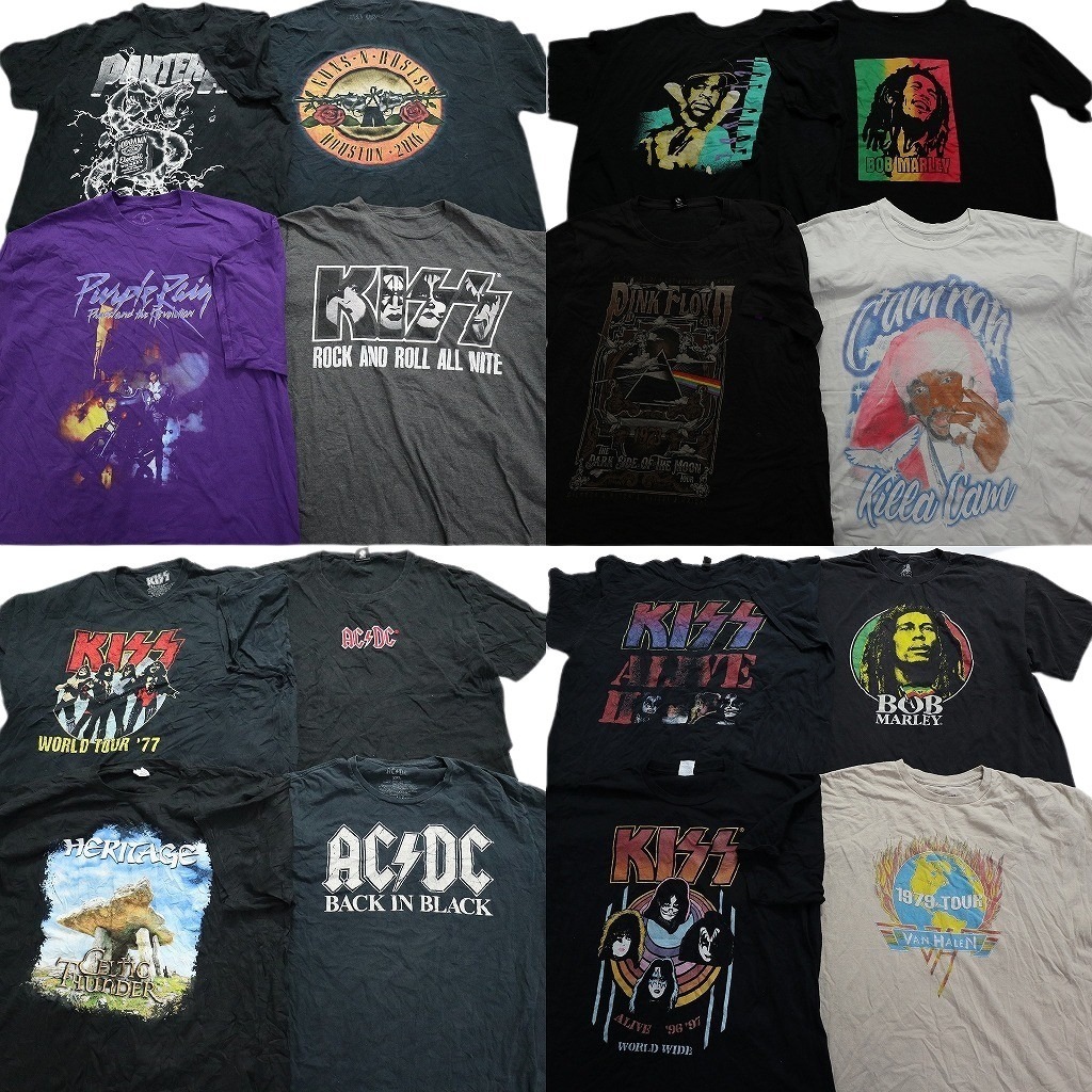 古着卸 まとめ売り 音楽・バンド 半袖Tシャツ 16枚セット (メンズ 2XL /3XL ) ACDC KISS ボブマーリー MS6913の画像1
