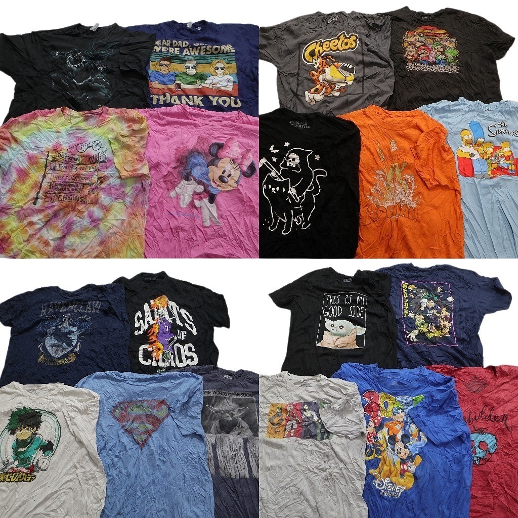 古着卸 まとめ売り カラーmix プリント 半袖Tシャツ 19枚セット (メンズ XL ) アニメ キャラクター タイダイ 大判 MS7023_画像1