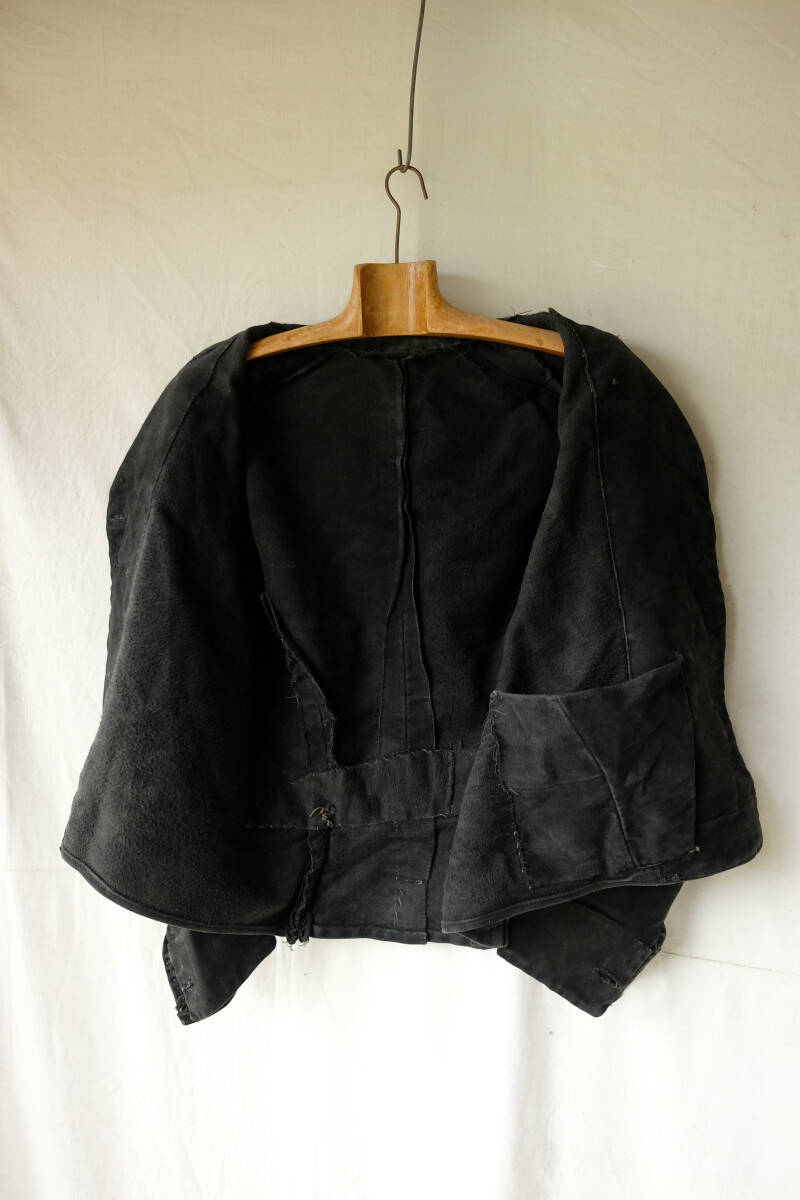 1900's ヴィンテージ オランダ製 ブラックモールスキンダブルブレストワークジャケット テーラードジャケット 10s 20s ベストの画像7