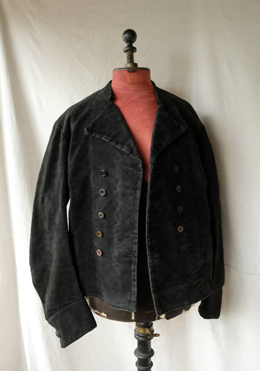 1900's ヴィンテージ オランダ製 ブラックモールスキンダブルブレストワークジャケット テーラードジャケット 10s 20s ベストの画像9