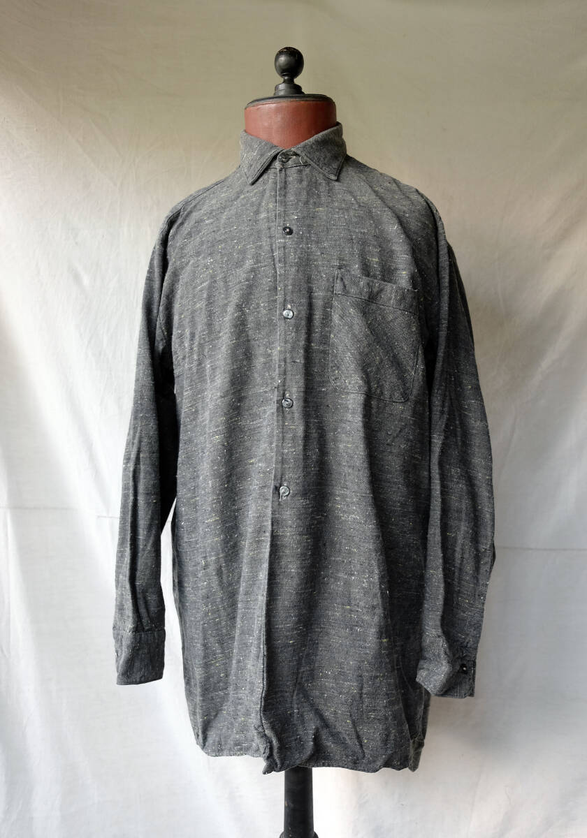 1950's 1960's フランス ヴィンテージ KIDUR ごま塩リネンワークシャツ 50s 60s フレンチヴィンテージ ワークジャケット の画像1