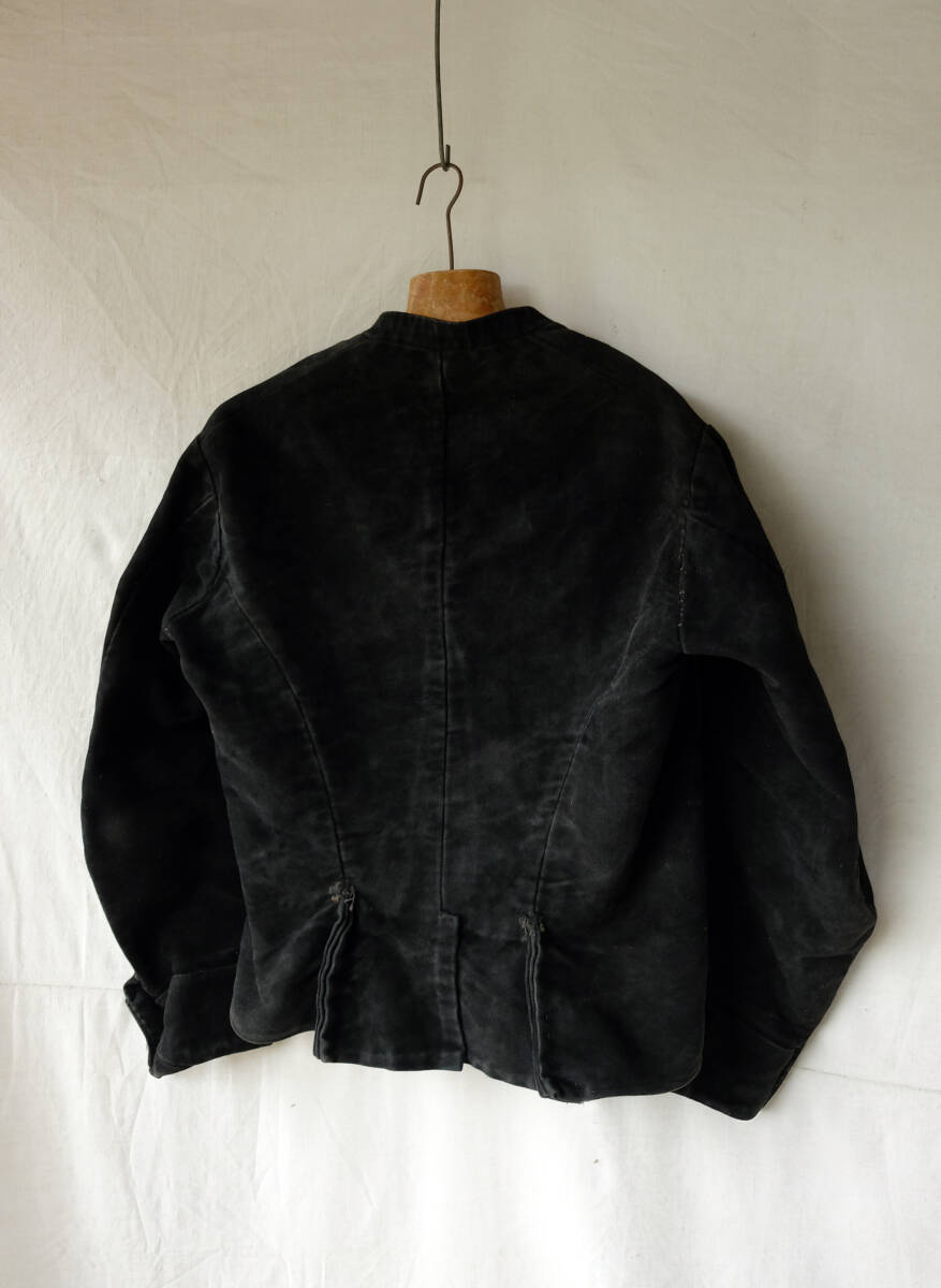 1900's ヴィンテージ オランダ製 ブラックモールスキンダブルブレストワークジャケット テーラードジャケット 10s 20s ベストの画像5