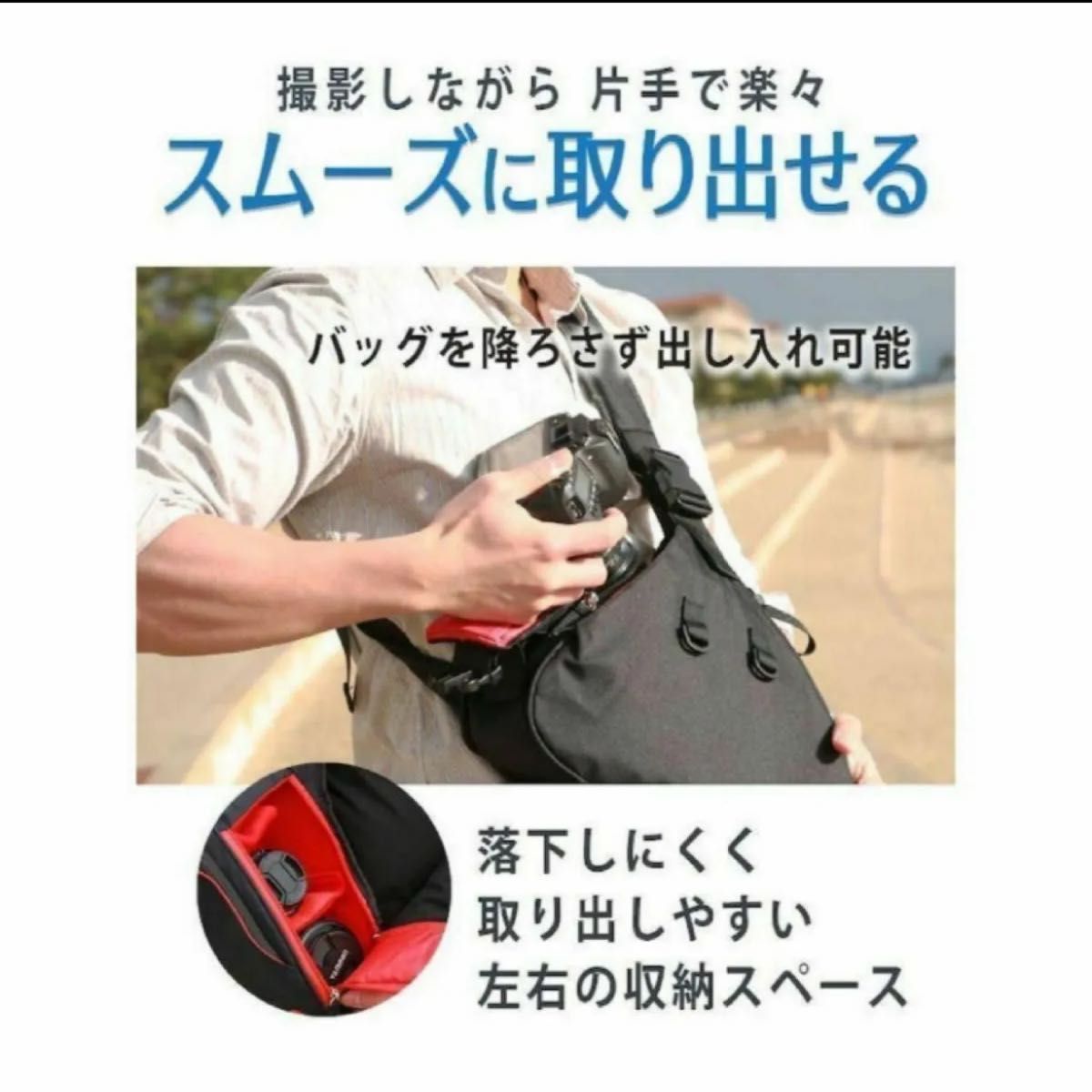 【一眼レフ カメラバッグ】三角 ショルダー型 カメラケース (ブラック)　新品