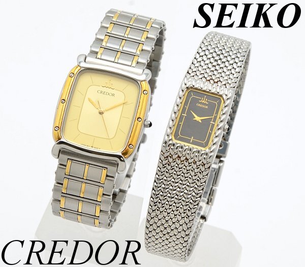 [DM]1 иен ~SEIKO CREDOR Seiko Credor пара часы SS*18KT кварц батарейка заменен 