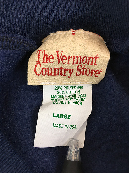 古着 80s USA製 The Vermont Country Store 無地 ソリッド ラグラン スウェット トレーナー 半袖 ネイビー Lの画像5