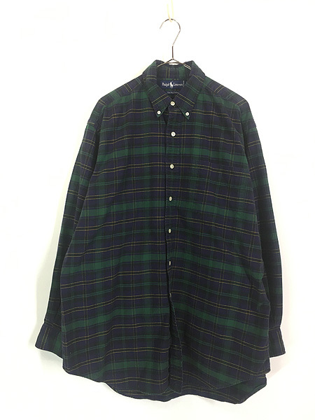 古着 90s Ralph Lauren 「The Big Oxford」 トラッド チェック OXフォード ポケット付 BD シャツ M 古着_画像1