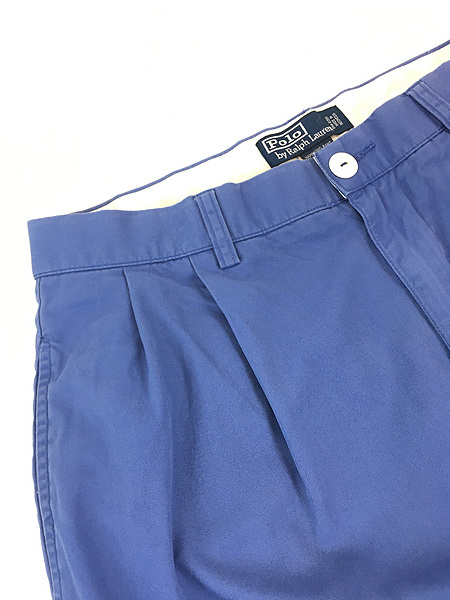 古着 Polo Ralph Lauren 「HAMMOND PANT」 タック チノ パンツ テーパード 青 W33 L29 古着_画像3