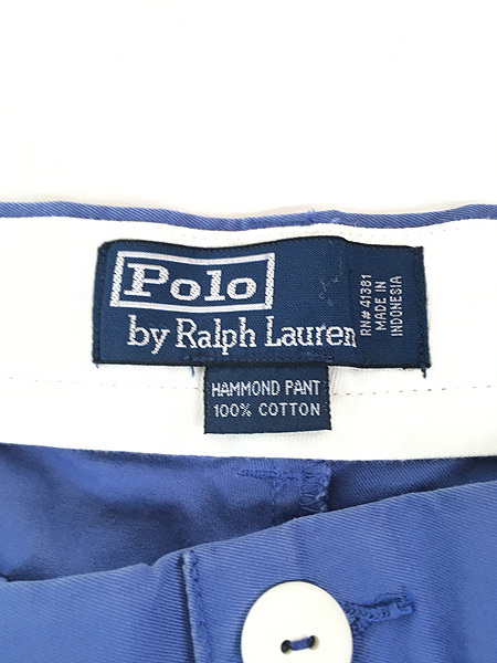 古着 Polo Ralph Lauren 「HAMMOND PANT」 タック チノ パンツ テーパード 青 W33 L29 古着_画像8