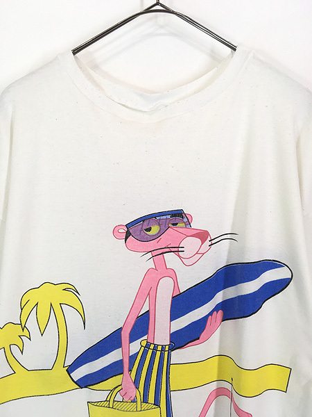 レディース 古着 80s Pink Panther ピンクパンサー 海 ビーチ キャラクター 両面 BIG プリント Tシャツ ワンピース ひざ丈 XL位 古着_画像2