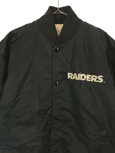 古着 80s USA製 STARTER NFL Las Vegas Raiders レイダース 光沢 サテン スタジャン ジャケット M 古着の画像2