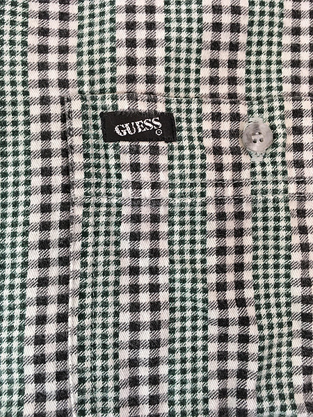 古着 90s USA製 GUESS ギンガムチェック ストライプ フランネル シャツ XL 古着_画像5