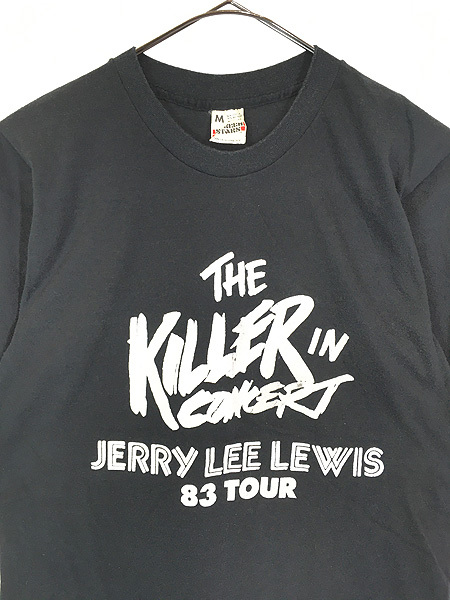 レディース 古着 80s USA製 JERRY LEE LEWIS 「THE KILLER IN CONCERT 83 TOUR」 ツアー ロック シンガー Tシャツ 黒 M 古着_画像2
