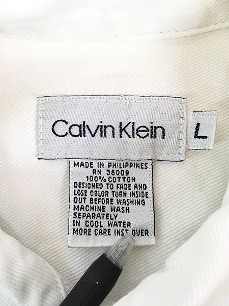 古着 90s CK Calvin Klein ホワイト デニム ジャケット Gジャン L 古着_画像9