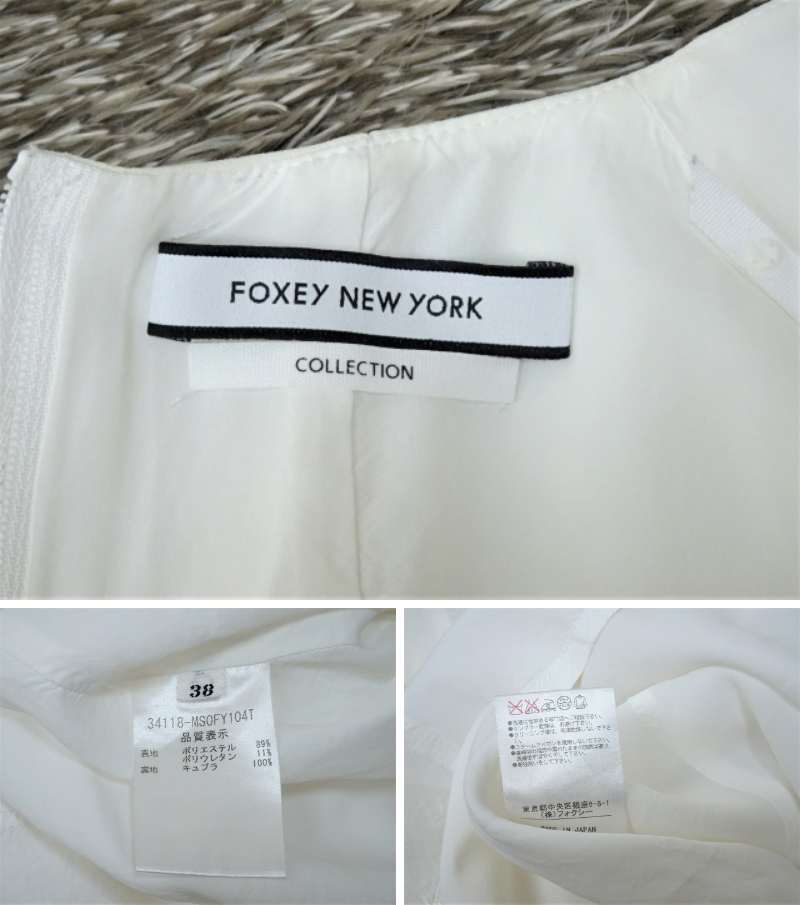 【FOXEY NEW YORK｜フォクシー ニューヨーク】COLLECTION プレートシフトドレス PLEAT SHIFT DRESS ノースリーブワンピース ホワイト 38 即