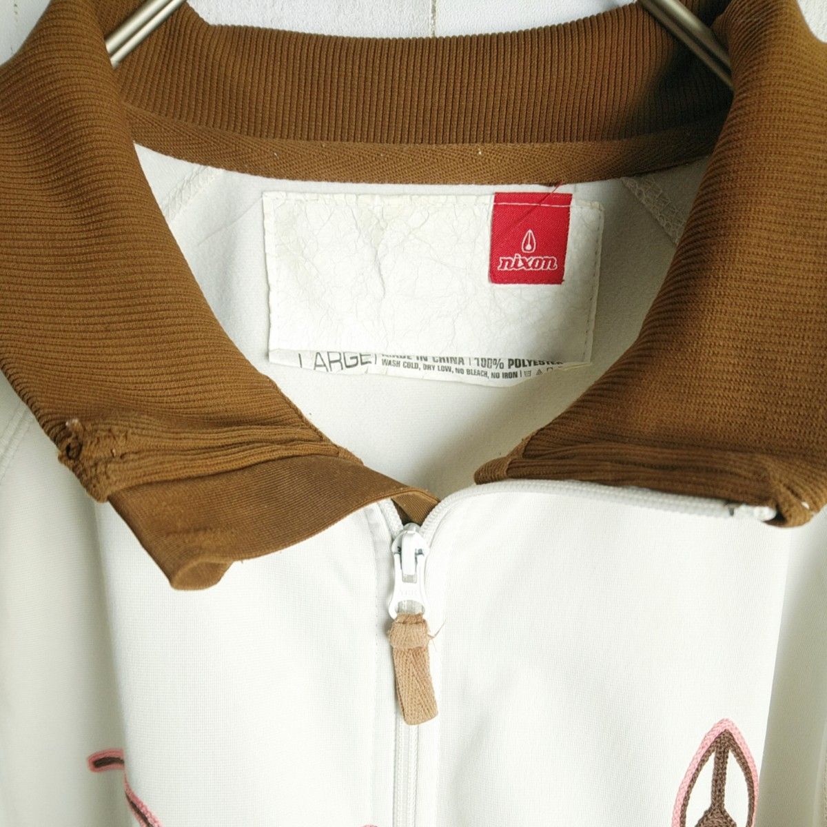【古着】トラックジャケット L ホワイト ブラウン 刺繍 バイカラー ジャージ ピンク 白 レア 希少 美品 80s 上