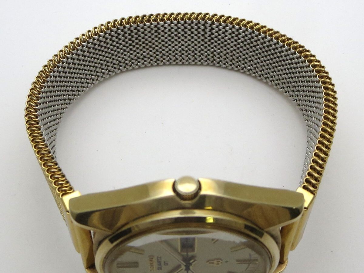 1000円スタート 腕時計 SEIKO セイコー 3803-7031 クオーツ QZ デイデイト 3針 ゴールド文字盤 CAP GOLD ラウンド メンズ 3 △A60044の画像10