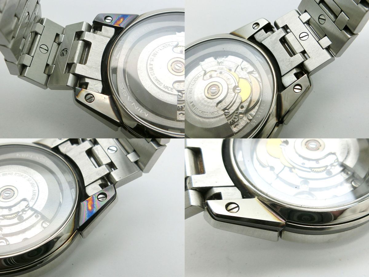 1000円スタート 腕時計 MINASE ミナセ Hizシリーズ ディヴァイド VY04-K01S 自動巻 シルバー文字盤 裏スケ デイト 箱付 ジャンク品 2 Z203