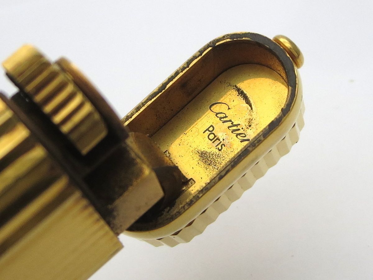 1000円スタート ガスライター Cartier カルティエ オーバル 楕円形 1Pストーン ストライプ ゴールド 着火未確認 喫煙グッズ ONN Z60016の画像6