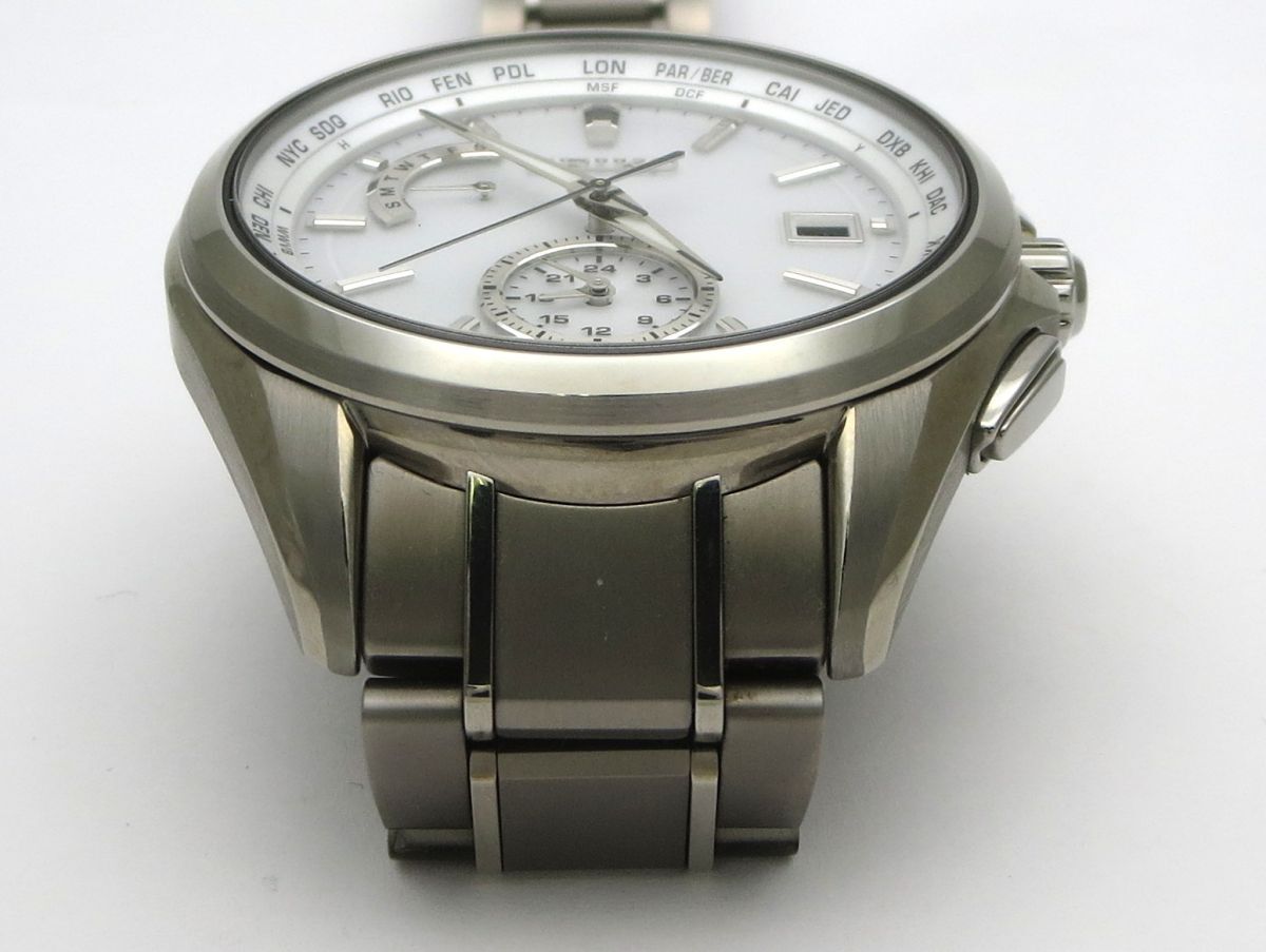 1000円スタート 腕時計 SEIKO セイコー ブライツ 8B63-0AV0 電波ソーラー ホワイト文字盤 ラウンド チタン メンズ WHO Z60008の画像6