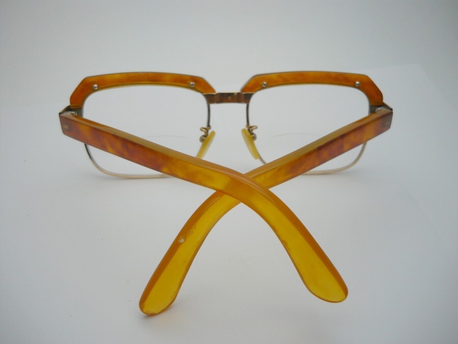 1000円スタート 眼鏡 べっ甲フレーム 鼈甲 度入り 遠近両用レンズ 総重量約47.3g ウェリントン型 ビンテージ メガネ アイウェア 3 Z10030の画像3