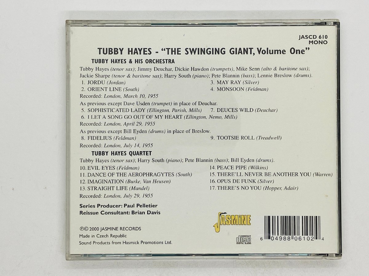即決CD チェコ盤 TUBBY HAYES / THE SWINGING GIANT,VOL1 Volume One タビーヘイズ made in Czech JASCD610 Y34_画像2