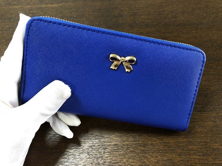 【韓国大人気】長財布★コンパクト★リボンが可愛い★レディース★ブルー