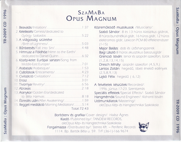 輸入CD★ SZAMABA Opus Magnum（Hungary Tandem TR-2009 CD）Szamaba Trio ハンガリー フリージャズ_画像4