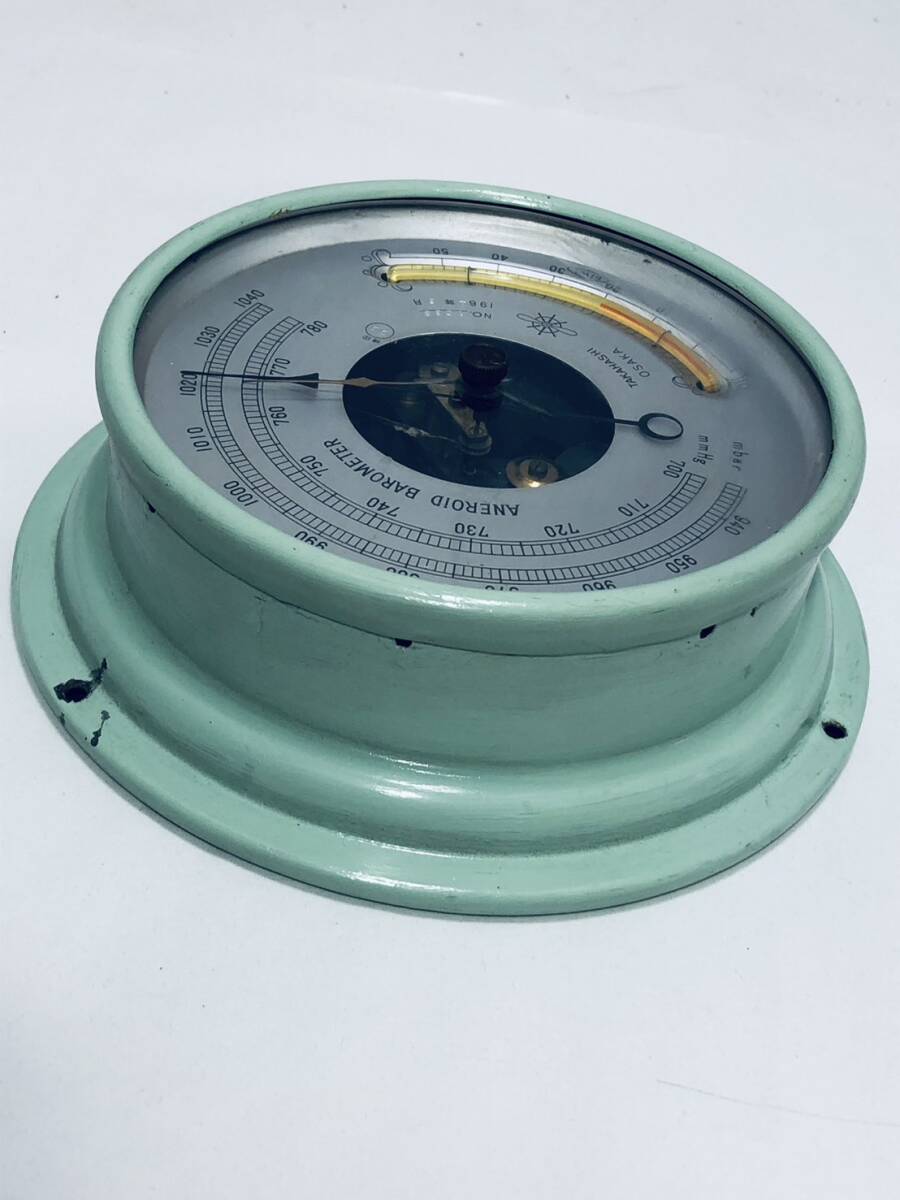 【船舶用 気圧計 昭和レトロ 】 TAKAHASHI アネロイド バロメーター 1964年製 温度計付 アンティーク ANEROID BAROMETERの画像8