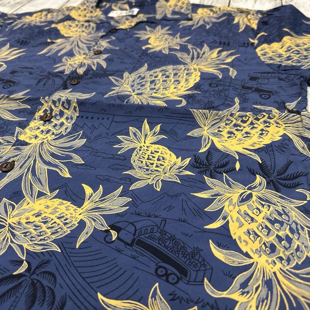 90s USA製 IOLANI HAWAII 総柄 柄合わせ 開襟 オープンカラー パイナップル ハワイアン アロハシャツ 半袖シャツ レーヨン100%の画像4