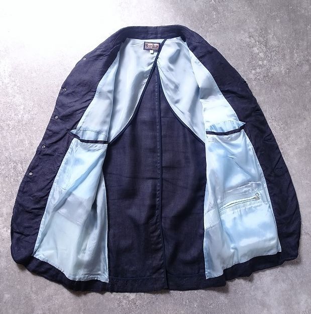 BLUE BLUE ハリウッドランチマーケット 麻100% テーラード ジャケット 日本製 リネン 紺 ワーク メンズ (1) ネイビー ●o-938_画像6