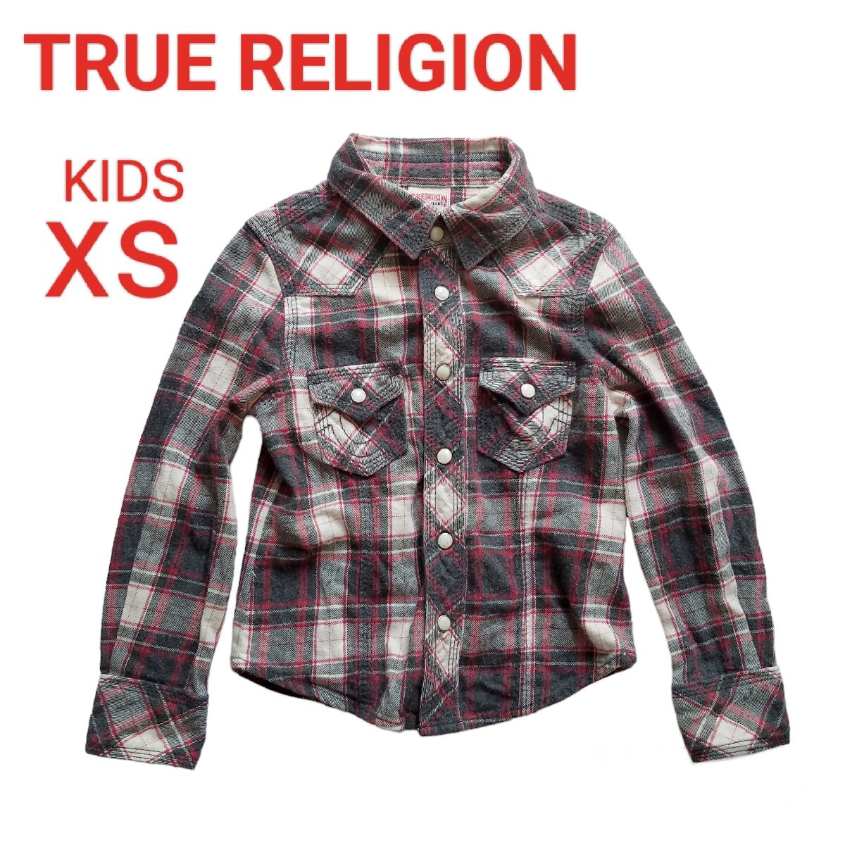 送料無料 TRUE RELIGION キッズ XS 100～110サイズ相当 ネルシャツ チェックシャツ\ 3～4歳 幼児 子供服 チェック柄 長袖シャツ_画像1