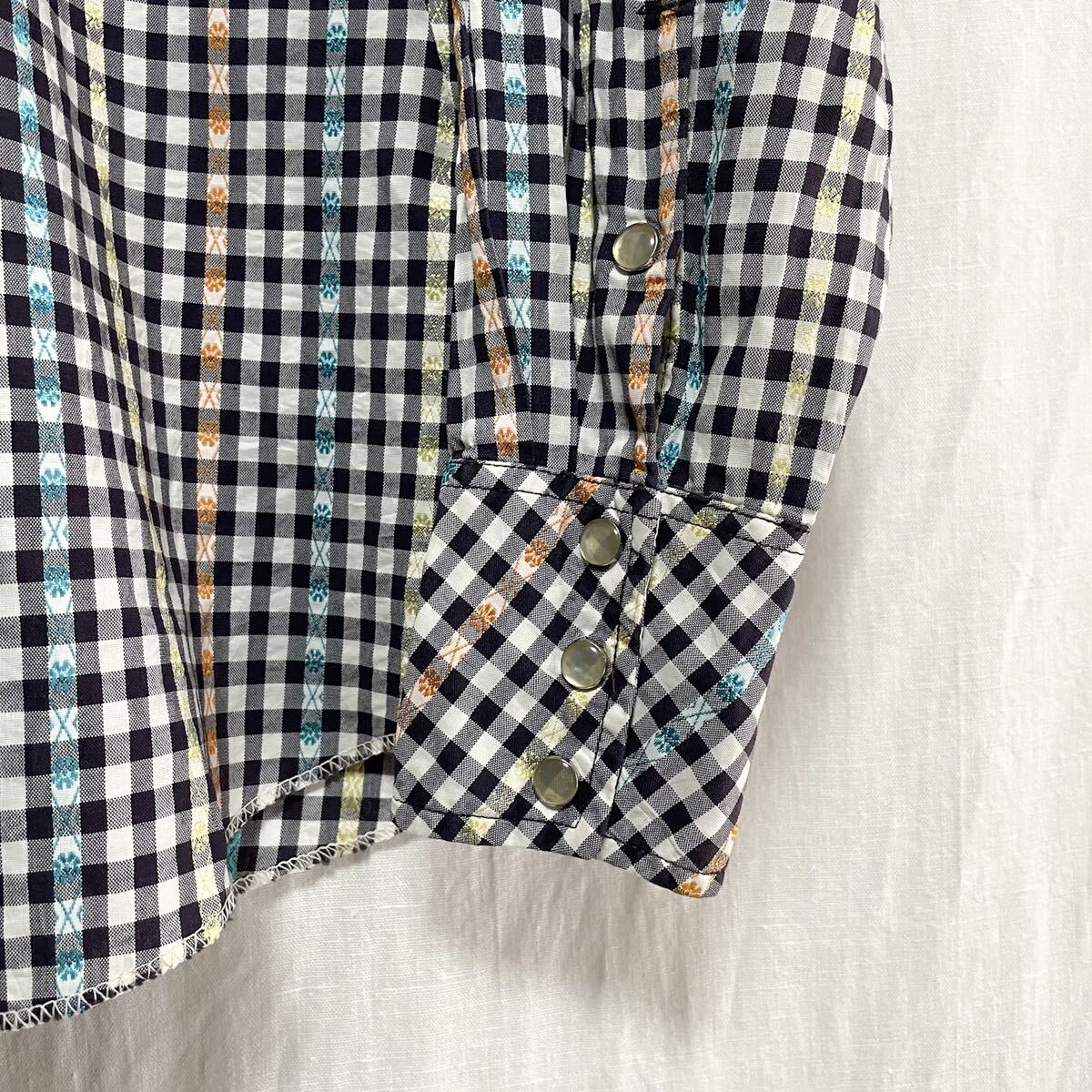 50s 60s Westmount 刺繍 ストライプ ギンガムチェック ウエスタンシャツ 15 1/2 長袖シャツ ビンテージ_画像4
